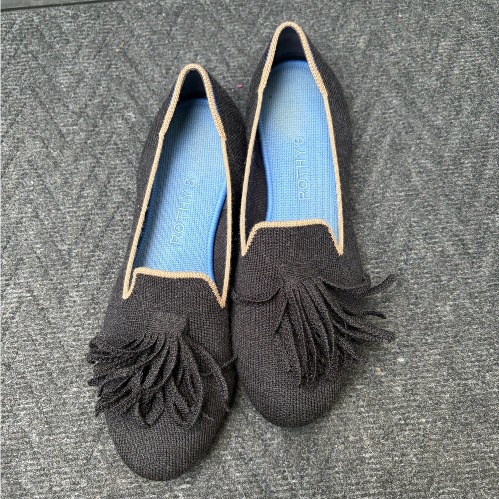 Rothy’s The Merino Knit Tassel Loafer Black Diamond - Picture 8 of 11